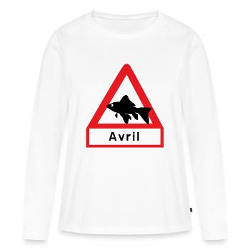 POISSON AVRIL - T-shirt manches longues Premium bio Femme - blanc - Devant - Julia (174cm)
