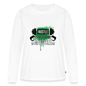 BECOMING MUSCULAR, MOTIVATIONAL PHRASE FOR SPORT - Women's Premium Organic Long Sleeve Shirt - white - Front - Julia (174cm)