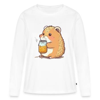 Drôle de hamster en surpoids adore sa bière - T-shirt manches longues Premium bio Femme - blanc - Devant - Julia (174cm)