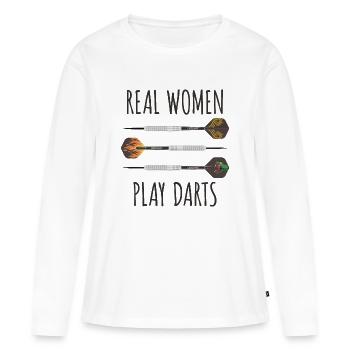 De vraies femmes jouent aux fléchettes - Funny Dfles Players - T-shirt manches longues Premium bio Femme - blanc - Devant - Julia (174cm)