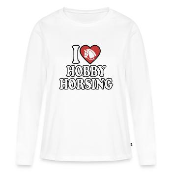 J’aime Hobby Horsing - Coeur - Hobby - T-shirt manches longues Premium bio Femme - blanc - Devant - Julia (174cm)
