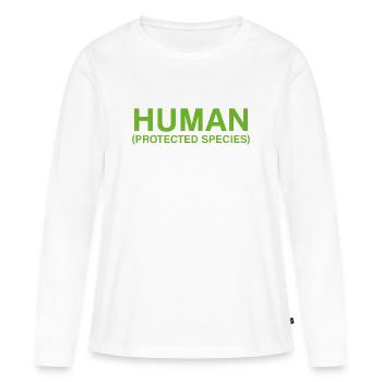 Espèces protégées par l’homme dans la typographie verte - T-shirt manches longues Premium bio Femme - blanc - Devant - Julia (174cm)
