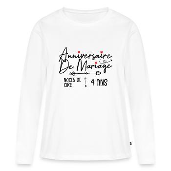 Anniversaire de mariage 4ans - Noce de Cire 4 ans - T-shirt manches longues Premium bio Femme - blanc - Devant - Julia (174cm)