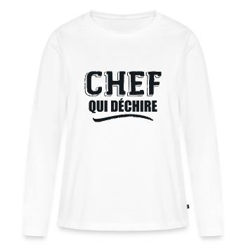 Chef Qui Déchire - T-shirt manches longues Premium bio Femme - blanc - Devant - Julia (174cm)