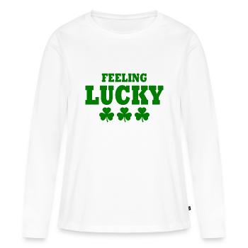 se sentir chanceux - T-shirt manches longues Premium bio Femme - blanc - Devant - Julia (174cm)
