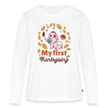 Mon premier Thanksgiving - T-shirt manches longues Premium bio Femme - blanc - Devant - Julia (174cm)