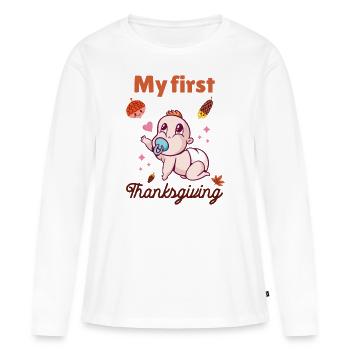 Mon premier Thanksgiving - T-shirt manches longues Premium bio Femme - blanc - Devant - Julia (174cm)