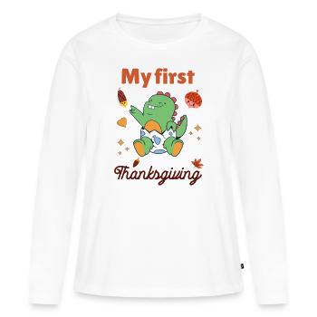 Mon premier Thanksgiving - T-shirt manches longues Premium bio Femme - blanc - Devant - Julia (174cm)