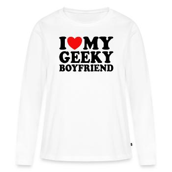 J'aime Mon Petit Ami Geek J'Adore Mon Copain Geek - T-shirt manches longues Premium bio Femme - blanc - Devant - Julia (174cm)