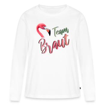 Flamingo Team Braut JGA Hochzeit Gruppenshirt 2 - Frauen Premium Bio Langarmshirt - Weiß - Vorne - Julia (174cm)