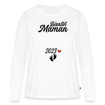 Bientôt Maman 2023 Future Mère Annonce Grossesse - T-shirt manches longues Premium bio Femme - blanc - Devant - Julia (174cm)