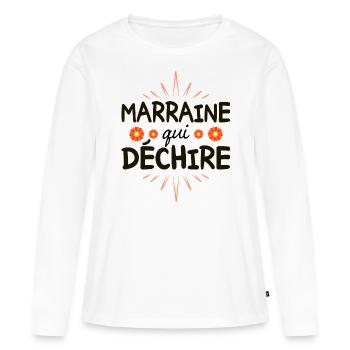 Humour Femme Super Marraine Qui Déchire - T-shirt manches longues Premium bio Femme - blanc - Devant - Julia (174cm)