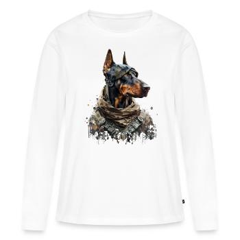 Doberman en tant que soldat - T-shirt manches longues Premium bio Femme - blanc - Devant - Julia (174cm)