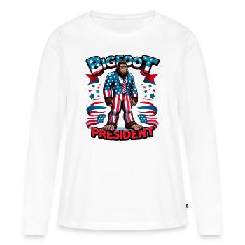 Candidat à la présidence du Bigfoot - Drapeau américain des États-Unis - T-shirt manches longues Premium bio Femme - blanc - Devant - Julia (174cm)