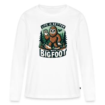 Lustiges Leben ist besser mit Bigfoot Happy Squatchin' - Frauen Premium Bio Langarmshirt - Weiß - Vorne - Julia (174cm)