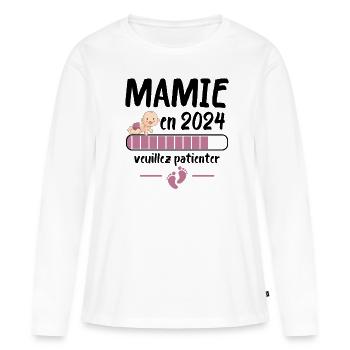 Cadeau Mamie Annonce Grossesse Grand Mère 2024 - T-shirt manches longues Premium bio Femme - blanc - Devant - Julia (174cm)