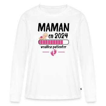 Cadeau Maman Annonce Grossesse Future Maman 2024 - T-shirt manches longues Premium bio Femme - blanc - Devant - Julia (174cm)