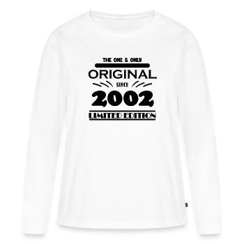 2002 - Baujahr 2002 - Jahrgang 2002 - Frauen Premium Bio Langarmshirt - Weiß - Vorne - Julia (174cm)