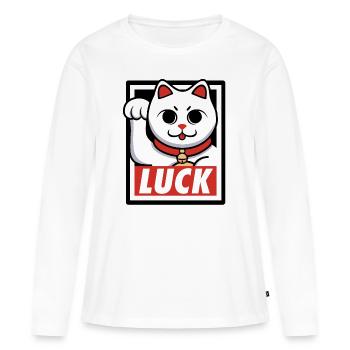 Chat de chance - T-shirt manches longues Premium bio Femme - blanc - Devant - Julia (174cm)