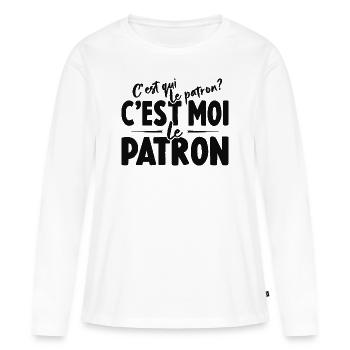 C'est Qui Le Patron C'est Moi Le Patron - T-shirt manches longues Premium bio Femme - blanc - Devant - Julia (174cm)