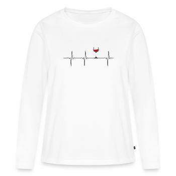 Herzschlag Rotwein Weinglas Wein Puls Herzfrequenz - Frauen Premium Bio Langarmshirt - Weiß - Vorne - Julia (174cm)