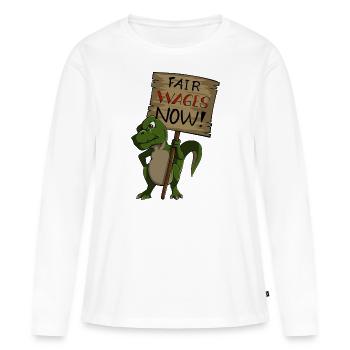 Syndicat des Dino de grève des salaires équitables - T-shirt manches longues Premium bio Femme - blanc - Devant - Julia (174cm)