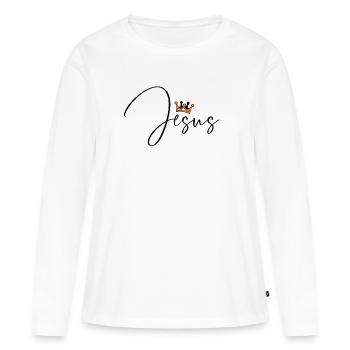 Jesus - Christlich - Jesus mein König - Frauen Premium Bio Langarmshirt - Weiß - Vorne - Julia (174cm)