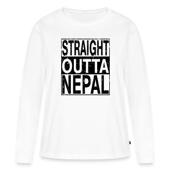 Népal Tout droit sorti du Népal - T-shirt manches longues Premium bio Femme - blanc - Devant - Julia (174cm)