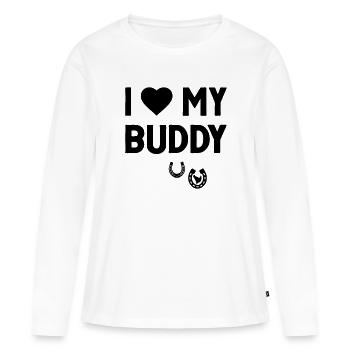 J’aime mon copain signe de cœur de sabots de cheval - T-shirt manches longues Premium bio Femme - blanc - Devant - Julia (174cm)