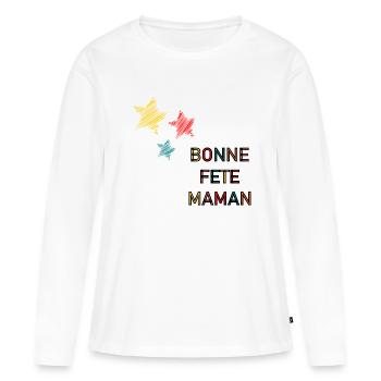 BONNE FÊTE. FÊTE DES MÈRES. FÊTE DES PÈRES. FÊTE - T-shirt manches longues Premium bio Femme - blanc - Devant - Julia (174cm)