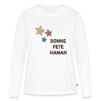 BONNE FÊTE. FÊTE DES MÈRES. FÊTE DES PÈRES. FÊTE - T-shirt manches longues Premium bio Femme - blanc - Devant - Julia (174cm)
