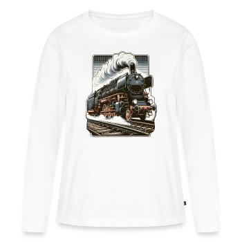 Illustration einer klassischen Dampflok - Frauen Premium Bio Langarmshirt - Weiß - Vorne - Julia (174cm)