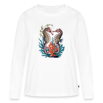 Les hippocampes caressent cet hippocampe - T-shirt manches longues Premium bio Femme - blanc - Devant - Julia (174cm)