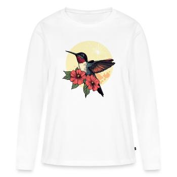 Kolibri Blumen Vogel-Abbildung mit Sonnenschein - Frauen Premium Bio Langarmshirt - Weiß - Vorne - Julia (174cm)