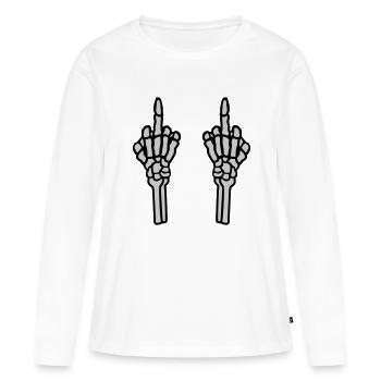 Os du majeur à 2 mains - T-shirt manches longues Premium bio Femme - blanc - Devant - Julia (174cm)