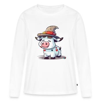 Adi la vache au chapeau - T-shirt manches longues Premium bio Femme - blanc - Devant - Julia (174cm)