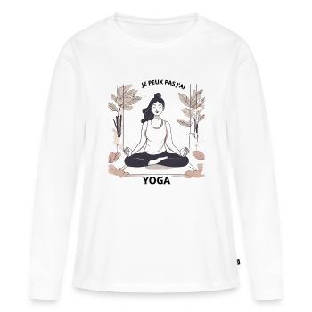 Je peux pas j'ai yoga - cadeau anniversaire - T-shirt manches longues Premium bio Femme - blanc - Devant - Julia (174cm)