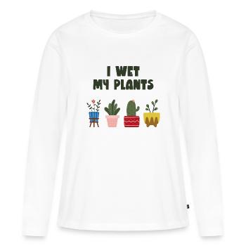 Je mouille mes plantes - T-shirt manches longues Premium bio Femme - blanc - Devant - Julia (174cm)