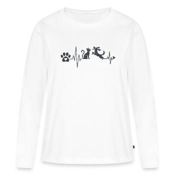 Heart wave cat and dog friend design - Women's Premium Organic Long Sleeve Shirt - white - Front - Julia (174cm)