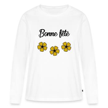 BONNE FÊTE. FÊTE DES MÈRES. FÊTE DES PÈRES. FÊTE - T-shirt manches longues Premium bio Femme - blanc - Devant - Julia (174cm)