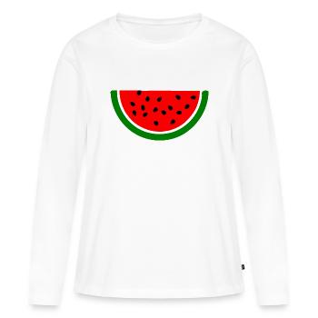 Melon pastèque - T-shirt manches longues Premium bio Femme - blanc - Devant - Julia (174cm)