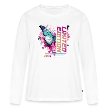 Anniversaire, 20 ans Femme 2004 Papillon - T-shirt manches longues Premium bio Femme - blanc - Devant - Julia (174cm)