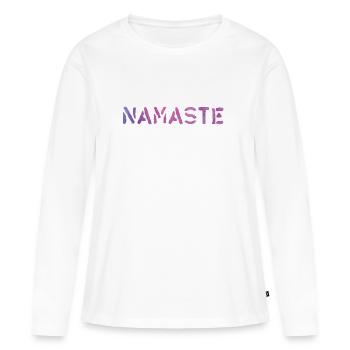 Yoga NAMASTE Typo Stencil Aquarell Purple - Frauen Premium Bio Langarmshirt - Weiß - Vorne - Julia (174cm)