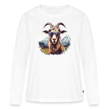 Une chèvre avec des lunettes de soleil dans les montagnes - T-shirt manches longues Premium bio Femme - blanc - Devant - Julia (174cm)