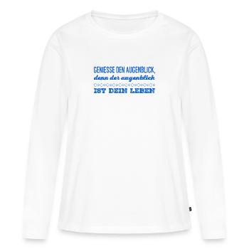 genieße die Gegenwart - Frauen Premium Bio Langarmshirt - Weiß - Vorne - Julia (174cm)