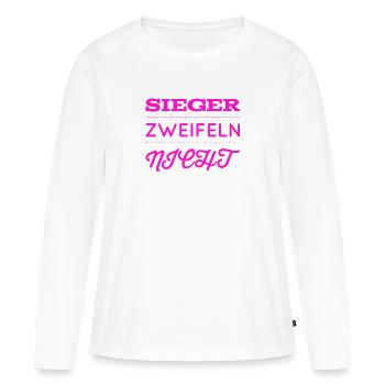 vor dir steht ein Gewinner - Frauen Premium Bio Langarmshirt - Weiß - Vorne - Julia (174cm)