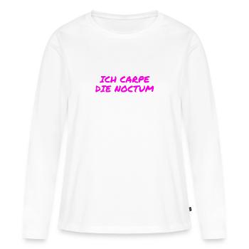 vor dir steht eine Nachteule - Frauen Premium Bio Langarmshirt - Weiß - Vorne - Julia (174cm)