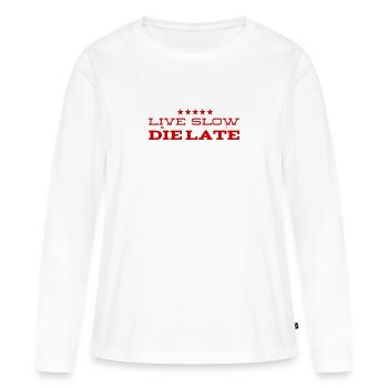 Pas de stress - T-shirt manches longues Premium bio Femme - blanc - Devant - Julia (174cm)