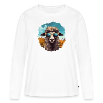Un mouton avec des lunettes de soleil dans les montagnes - T-shirt manches longues Premium bio Femme - blanc - Devant - Julia (174cm)