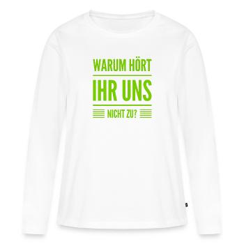 Pourquoi? - T-shirt manches longues Premium bio Femme - blanc - Devant - Julia (174cm)
